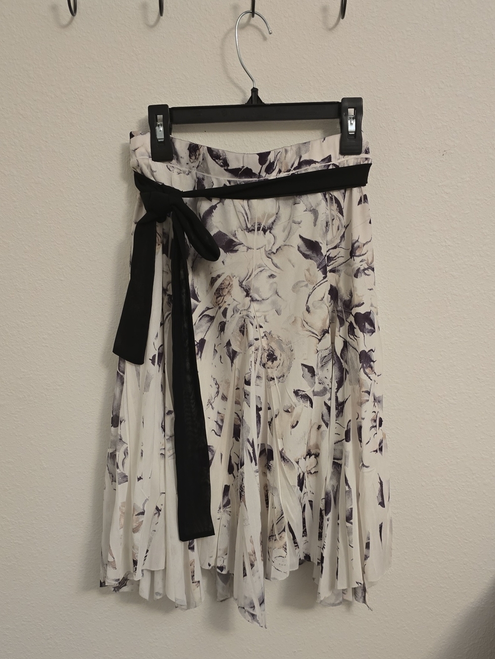 Maurices Floral Pleated Skirt with Black Waist Tie
